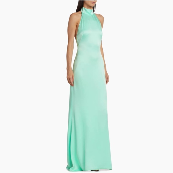 Lapointe Blue Satin Halter A-Line Gown Long Dress Size 6 - Picture 4 of 13